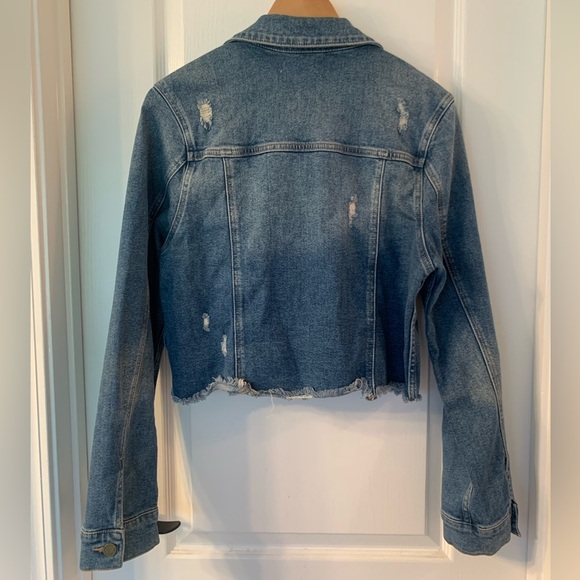 Just Black Denim Dark Wash Semi Destroyed Jean Jacket Front Pockets Crop - Large - Picture 6 of 10